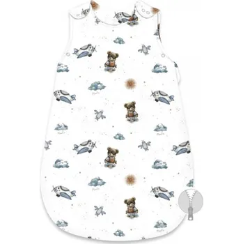 Spací pytel pro miminko Spací vak, bavlna, 74 cm, Méďa pilot - bílá, modrá