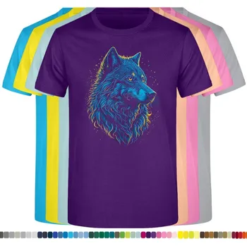 Pánská móda panske-levne-bavlnene-tricko-digi-potisk-magicky-modry-vlk Barva: Purple - purpurová, velikost: XS