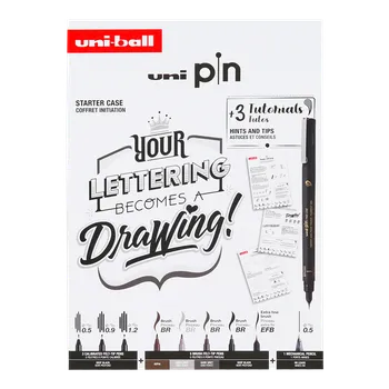 UNI PIN Kreslící liner dárková sada Lettering [8 ks] + SHALAKU mikrotužka, mix barev