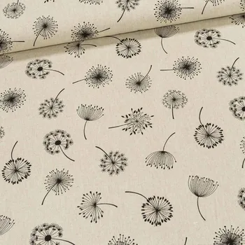 Směsové plátno CALIPSO BLOOM, černé chmýří pampelišky na režné, š.140cm (látka v metráži)