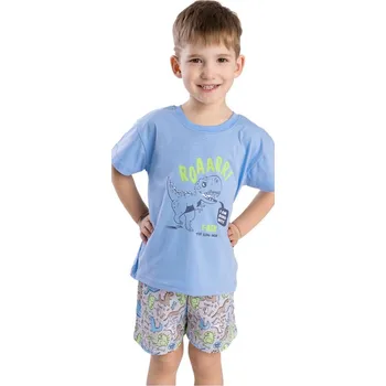 Chlapecké pyžamo Bettymode Dětské pyžamo DINOSAURUS MODRÁ krátký rukáv, 104