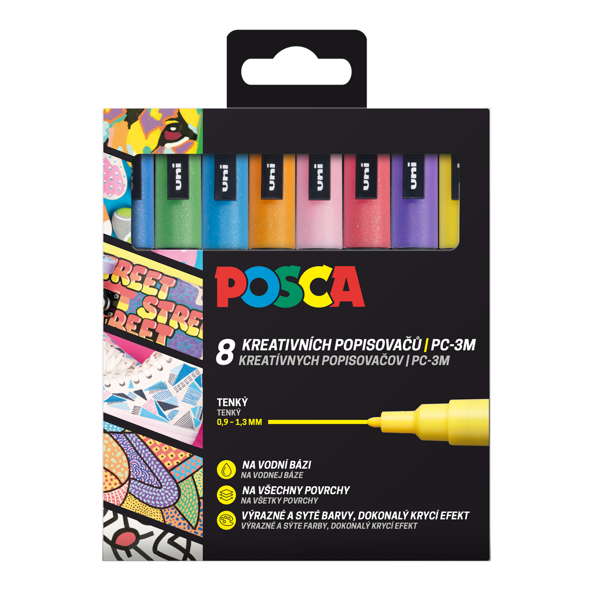 UNI PC-3M POSCA Sada Akrylových popisovačů 0,9-1,3 mm [8 ks] - mix třpytivých barev