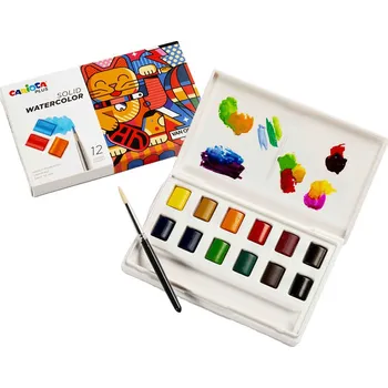 Vodová barva Carioca PLUS akvarelové barvy Solid 12 barev, plastové pouzdro