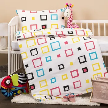 Povlečení Dětské bavlněné povlečení do postýlky Čtverce, 90 x 140 cm, 45 x 65 cm, mix barev
