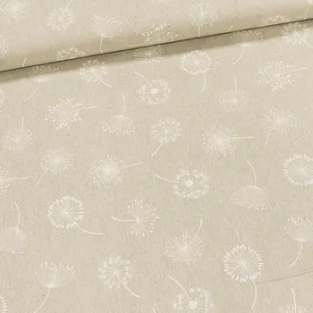 Směsové plátno CALIPSO BLOOM, bílé chmýří pampelišky na režné, š.140cm (látka v metráži)