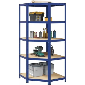 Dílenský regál vidaXL 5patrový rohový regál ocel a kompozitní dřevo [4016963] Barva: Modrá