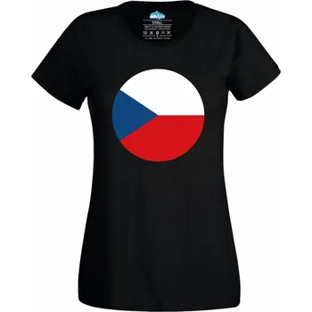 Dámské tričko Kulatá Vlajka Česka (Velikost: 4XL, Barva: Černá)