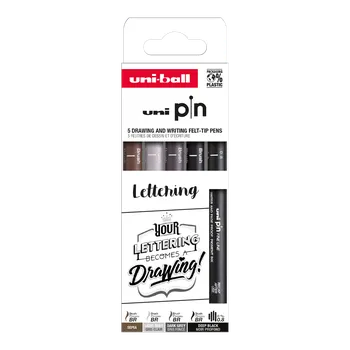 UNI PIN Kreslící liner sada Creative Writting - Lettering [5 ks] (0,8 mm/ BR mix barev
