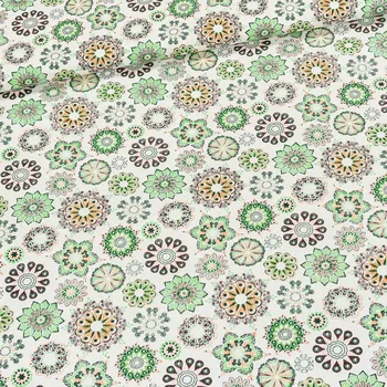 Bavlněné plátno POLO zeleno-oranžové mandaly, š.160cm (látka v metráži)