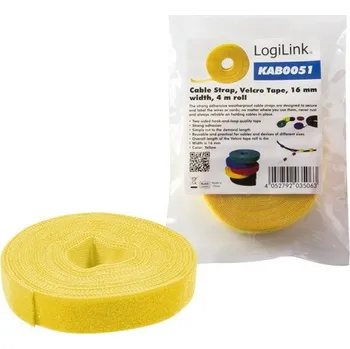 Stahovací páska Logilink organizátor kabelů, Velcro páska, 4m, žlutý KAB0051