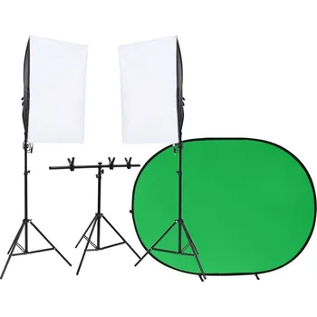 Fotopozadí vidaXL Ateliérové vybavení sada se světly a pozadím [3144000] Barva: Zelená