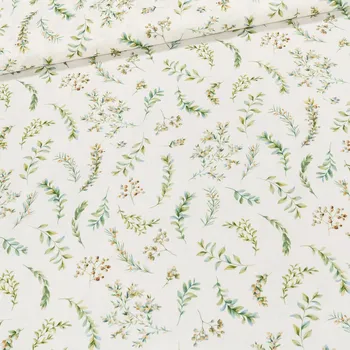 Bavlněné plátno TREND 1730/5 VERDE, zelené větvičky na bílé, š.150cm (látka v metráži)