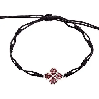 Náramek granát - náramek se šňůrkou - čtyřlístek (9580-2)