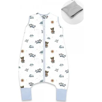 Spací pytel pro miminko Teplejší spací vak s nohavičkami, bavlna, Méďa pilot - bílá, modrá, vel. M