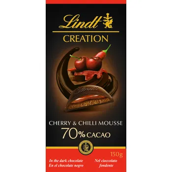 Čokoláda Lindt CREATION Hořká čokoláda plněná višňovou a chilli náplní 70% 150g