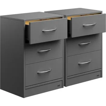 Noční stolek FurniGO Sada 2 ks nočních stolků Eloise 54x39x28 cm - LED antracit