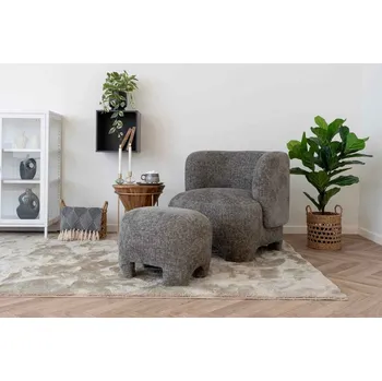 Křeslo Designové křeslo s taburetkou Gambhiri šedé