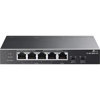 Switch TP-Link switch TL-SG1005P-PD (5xGbE,4xPoE+,1xPoE-in,PoE++,90W, fanless)