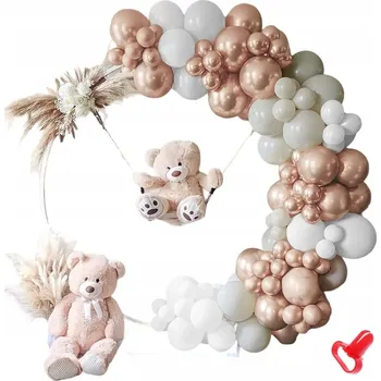 Obraz RŮŽOVÁ BÍLÁ BALÓNKOVÁ GIRLANDA XXL NAROZENINY KŘEST PRVNÍ ROCEK 114ks + DÁREK