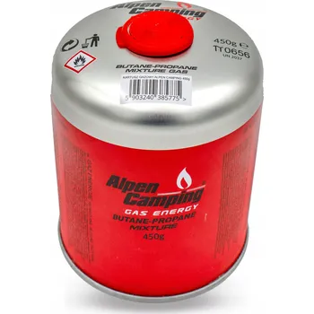 Outdoor vaření Plynová kartuše s závitem Alpen Camping 450 g 650 ml