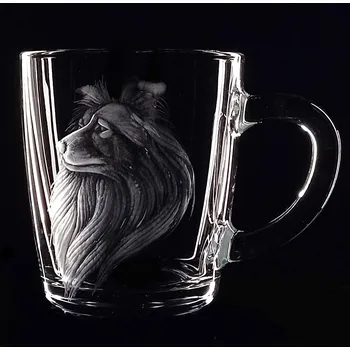 Hrnek skleněný na čaj 300ml s rytinou Kolie - ručně ryté (broušené), dárková krabička