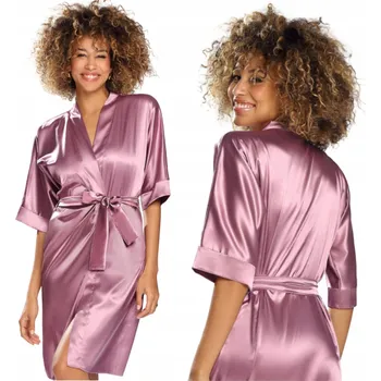 Dámský župan Dámský saténový župan Župan s vázáním v pase, dlouhý, vřesová barva, velikost M