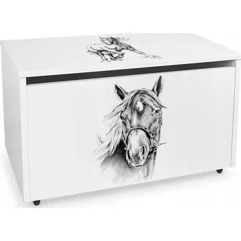 Dětsný nábytek Velká dřevěná truhla na hračky - na kolečkách 71x40x46 cm Koník