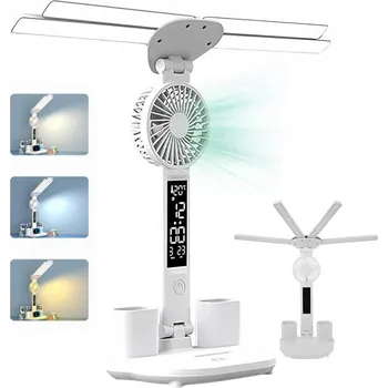 Lampička LED STOLNÍ LAMPA 4v1 S DISPLEJEM, HODINAMI, ORGANIZÉREM A VĚTRÁKEM