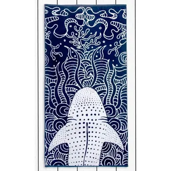 Ručník Plážová osuška DecoKing - Žralok, 90 x 180cm Tmavě modrá