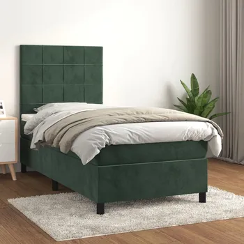 Ložnice vidaXL Box spring postel s matrací 100x200 cm samet [3143009] Barva: Tmavě zelená
