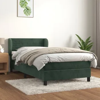 Postel vidaXL Box spring postel s matrací 90x190 cm samet [3127528] Barva: Tmavě zelená