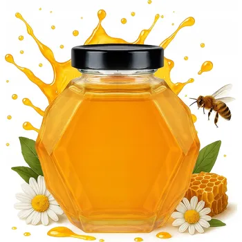 Sklenice Skleněná Zavařovací Sklenice GUCIO 380ml na Miód Zavařeniny Džem Hexagon Skleněné Nádoby