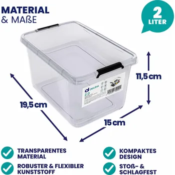 Odpadkový koš Úložný box Deuba® s víkem – průhledný, 2 l (20×15×12 cm)