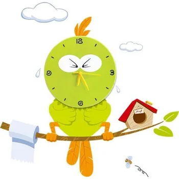 Dětské svítidlo Dětské nástěnné svítidlo s hodinami Bird Clock, 1x zelené plastové stínítko