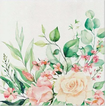 Papírový ubrousek Ubrousky Paw Airlaid s květinovým motivem, 40 cm, 12 ks