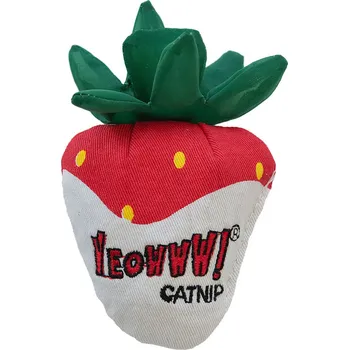 Hračka pro kočku Yeowww Jahoda plněná bio šantou - bílá čokoláda