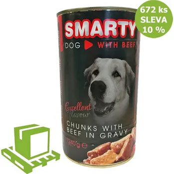 Krmivo pro psa SMARTY Dog Hovězí chunks. konzerva 1240 g (paleta 672 ks) SLEVA 10 %