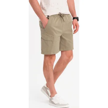Pánská móda Ombre Men's loose-fit shorts with cargo pockets - light olive Ombre krémová 3331947