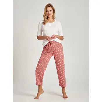 Dámské noční prádlo Dámské pyžamo Taro krátký rukáv 7/8 kalhoty PARIS 3127 ECRU / RŮŽOVÁ *S*