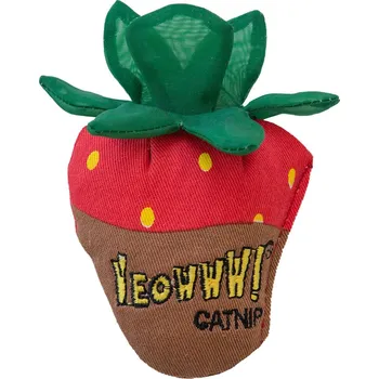 Hračka pro kočku Yeowww Jahoda plněná bio šantou - mléčná čokoláda