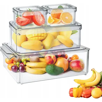 Dóza na potraviny PRŮHLEDNÝ KRABIČKA DO CHLADNIČKY S VÍKEM, SADA 4 KS