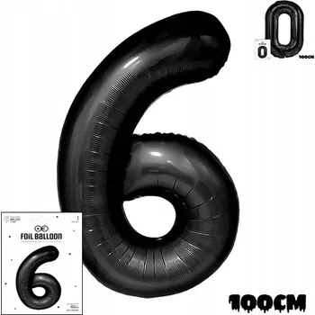 Balónek Fóliový balónek číslice 6 černý na narozeninovou oslavu, párty, 100 cm