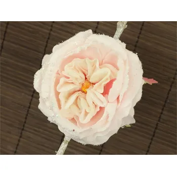 umělá květina Květina umělá. Květ růže na klipu, brarva růžová glitrovaná UKK-038