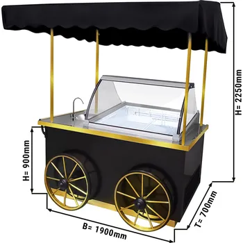 Vinotéka G.Gastro Zmrzlinářský vozíi - 1900 mm - s dřezem a osvětlením - pro 7x 5L nádoby na zmrzlinu