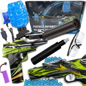 Dětská zbraň Pistolet na kulki Żabolek s tlumičem, 500 kuliček, vícebarevná