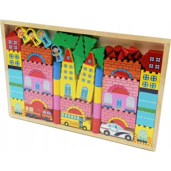ostatní stavebnice Dřevěné Puzzle budovy auta město beilaluna 3D stavebnice
