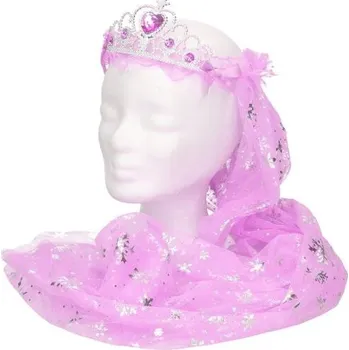 Wiky Set karneval - čelenka se závojem s korunkou Barva: Růžová