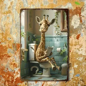 Plechová cedule BAF Kovová nástěnná cedule Žirafa na trůnu 30 x 20 cm