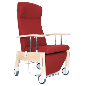 Sedací souprava NOVA CARE CENTRAL BRAKE + polohovací mechanismus, pečovatelské křeslo, mobilní, výškově stavitelné područky, dřevěný rám, látka červená