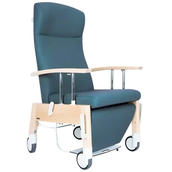 Sedací souprava NOVA CARE CENTRAL BRAKE + polohovací mechanismus, pečovatelské křeslo, mobilní, výškově stavitelné područky, dřevěný rám, látka modrá